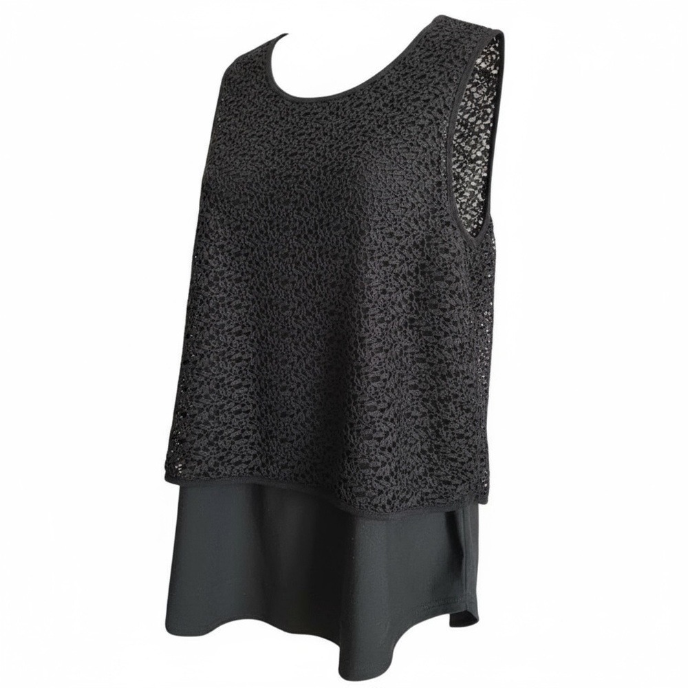 APT 9 Black‎ Textured Lace Layered Tank Top Women's Size Medium - Picture 3 of 7